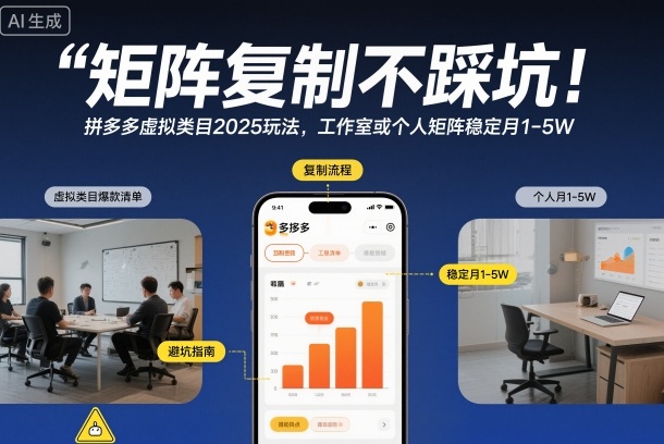 矩阵复制不踩坑！拼多多虚拟类目2025玩法，工作室或者个人矩阵稳定月1-5W【揭秘】-快名资源网