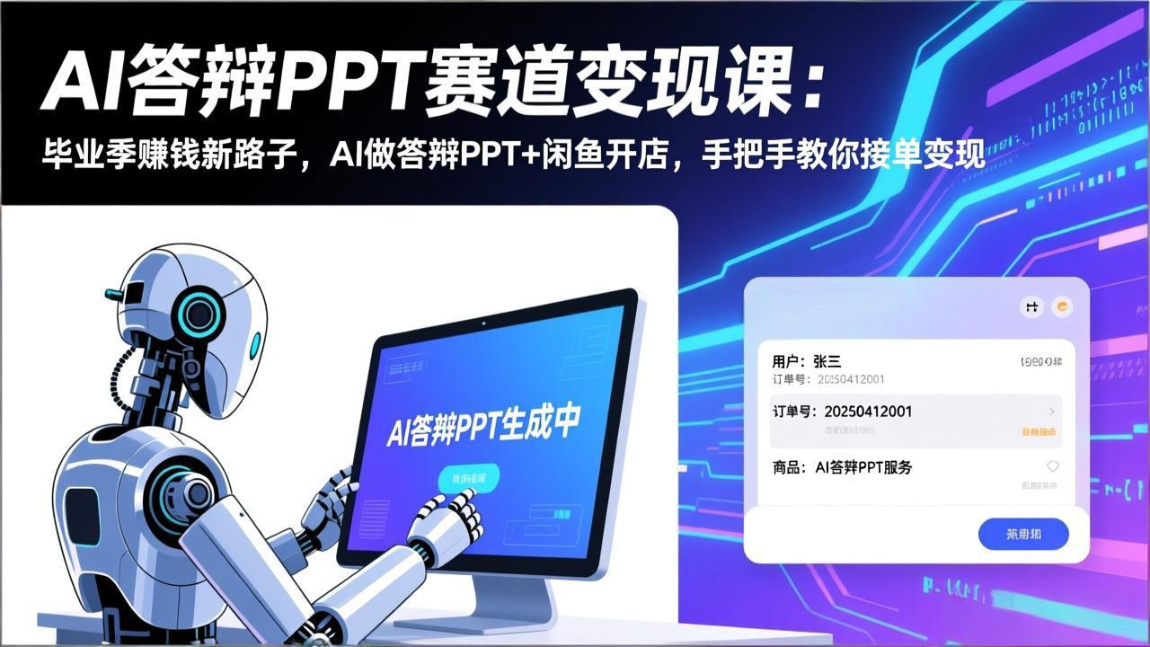 AI答辩PPT赛道变现课：毕业季赚钱新路子，AI做答辩PPT+闲鱼开店，手把手教你接单变现-快名资源网