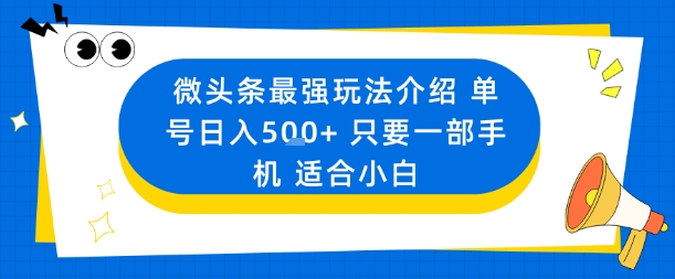微头条最强玩法介绍一个号日入5张+只要一部手机适合小白-青虫资源网