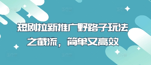 短剧拉新推广野路子玩法之截流，简单又高效-快名资源网