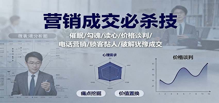 营销成交必杀技：催眠/勾魂/读心/价格谈判/电话营销/锁客黏人/破解犹豫成交-快名资源网