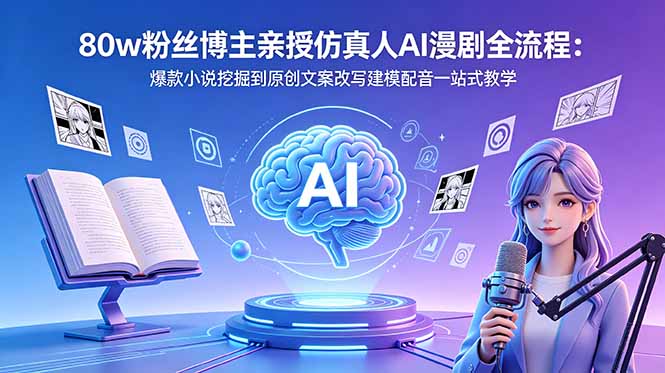 80w粉丝博主亲授仿真人AI漫剧全流程：爆款小说挖掘到原创文案改写建模配音一站式教学-快名资源网