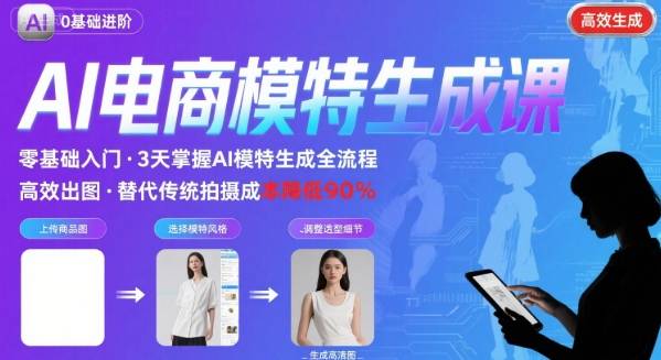AI模特进阶课程，0基础高效生成逼真电商模特图-快名资源网
