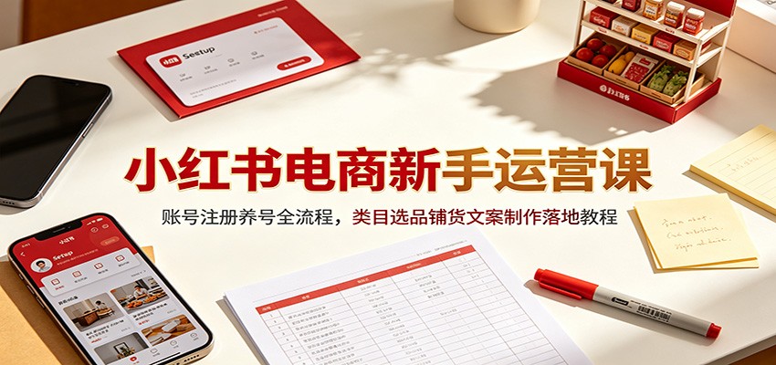 小红书电商新手运营课：账号注册养号全流程，类目选品铺货文案制作落地教程-青虫资源网