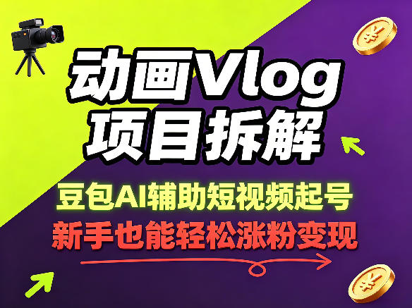 动画Vlog项目拆解，豆包AI辅助短视频起号，新手也能轻松涨粉，43条作品涨粉8.3W-快名资源网