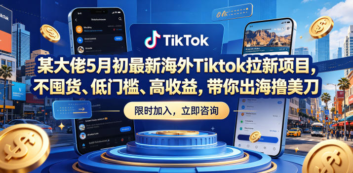 某大佬5月初最新海外Tiktok拉新项目，不囤货、低门槛、高收益，带你出海撸美刀-快名资源网