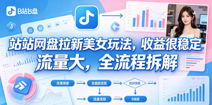 B站网盘拉新美女玩法，收益很稳定，流量大，全流程拆解-快名资源网