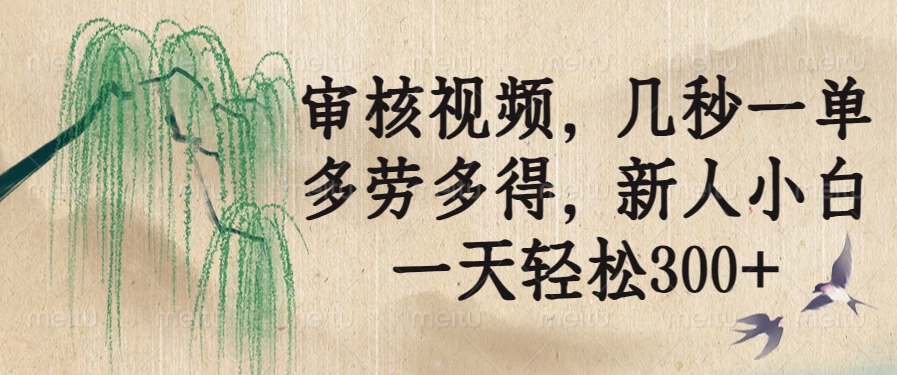 审核视频，几秒一单，多劳多得，新人小白一天轻松300+-快名资源网