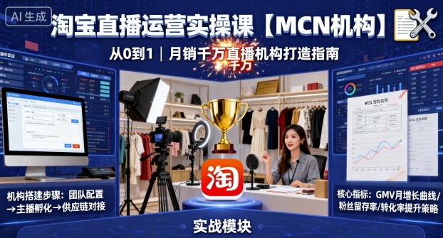 淘宝直播运营实操课【MCN机构】，从0到1做一家月销千W的直播机构-快名资源网