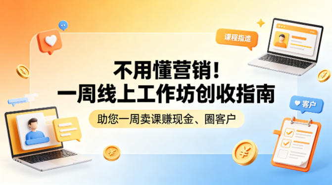 不用懂营销！一周线上工作坊创收指南，助您一周卖课賺现金、圈客户-快名资源网