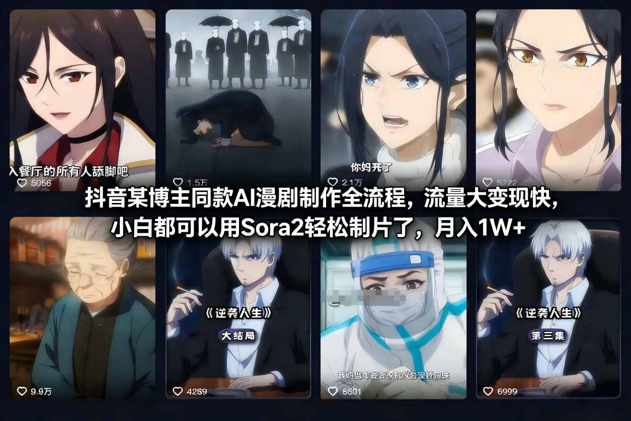 抖音某博主同款AI漫剧制作全流程，流量大变现快，小白都可以用Sora2轻松制片了，月入1W+-快名资源网