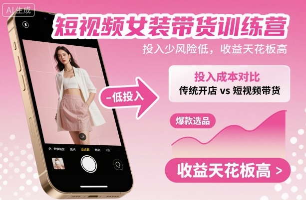 短视频女装带货训练营，投入少风险低，收益天花板高-快名资源网