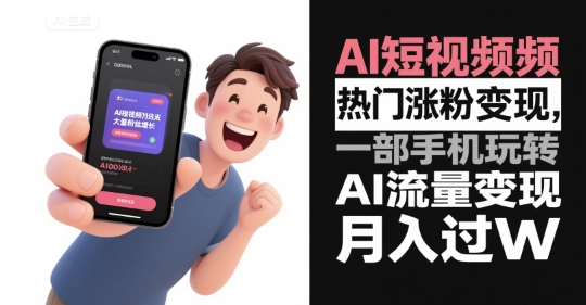 AI短视频热门涨粉变现，一部手机玩转AI流量变现，月入过W-快名资源网