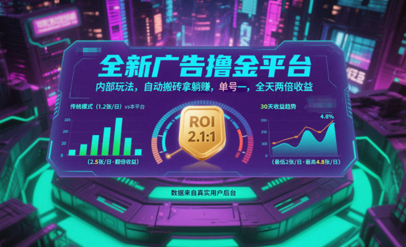 全新广告撸金平台，内部玩法，自动搬砖拿躺賺，单号一天保底2张+，全天两倍收益【揭秘】-快名资源网