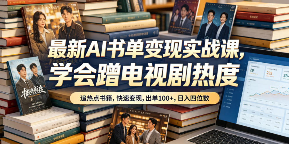 最新AI书单变现实战课，学会蹭电视剧热度，追热点书籍，快速变现，出单100+，日入四位数-快名资源网