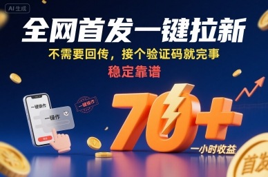 全网首发一键拉新项目，不需要回传，接个验证码就完事，稳定靠谱，一小时收益70+【揭秘】-快名资源网