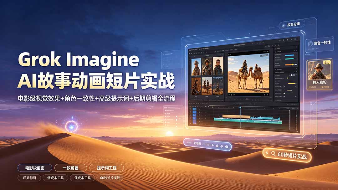 Grok Imagine AI故事动画短片实战：电影级视觉效果+角色一致性+高级提示词+后期剪辑全流程-青虫资源网