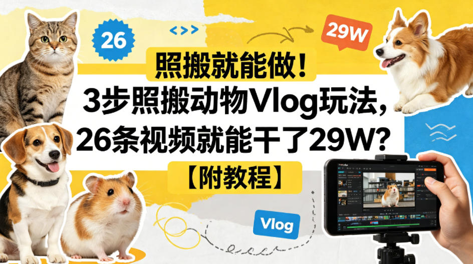照搬就能做！3步照搬动物Vlog玩法，26条视频就能干了29W？【附教程】【赠coze一键生成工作流】-快名资源网
