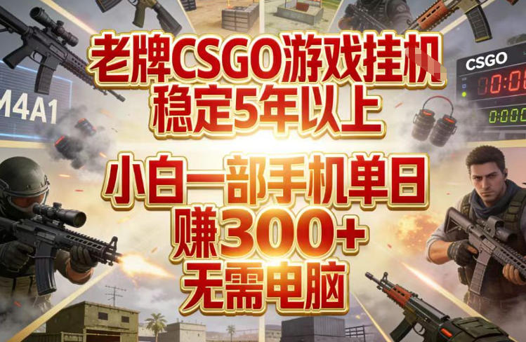 老牌CSGO游戏挂G，稳定5年以上，小白一部手机单日賺3张+，无需电脑【揭秘】-快名资源网