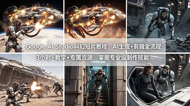 Google AI Studio科幻短片教程：AI生成+剪辑全流程，3小时+教学+专属资源，掌握专业级制作技能-快名资源网
