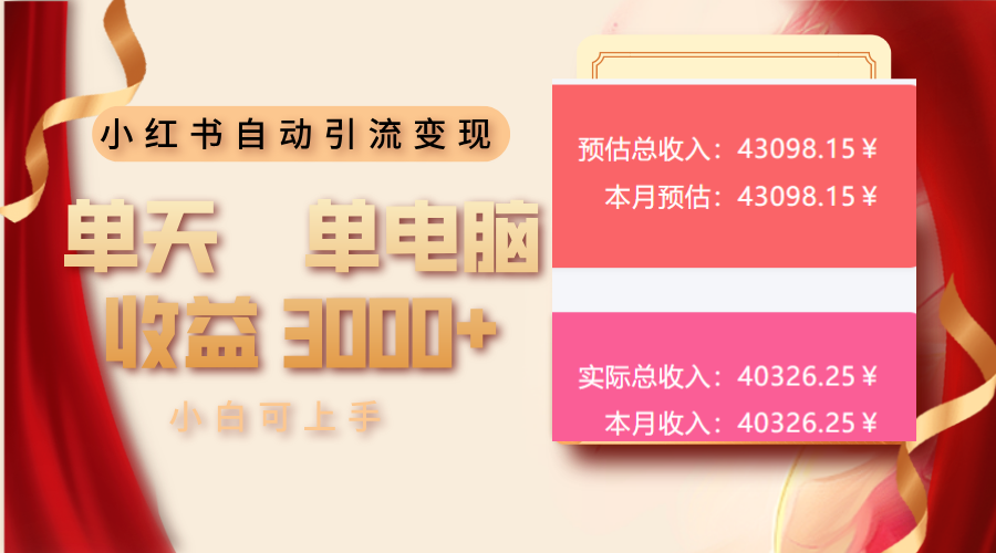 小红书自动引流变现 单天单电脑收益3000+  小白可上手-快名资源网