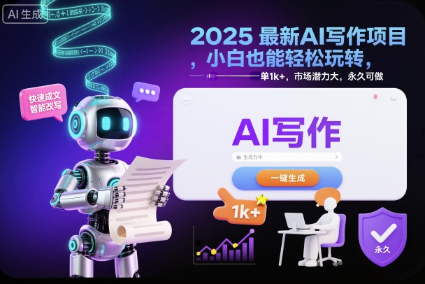 2025最新AI写作项目，小白也能轻松玩转，一单1k+，市场潜力大，永久可做-快名资源网