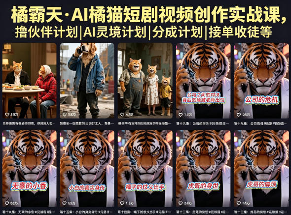 橘霸天·AI橘猫短剧视频创作实战课，撸伙伴计划|AI灵境计划|分成计划|接单收徒等-快名资源网