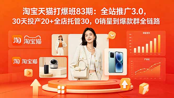 2026淘宝天猫打爆班83期：全站推广3.0，30天投产20+全店托管30，0销量到爆款群全链路-快名资源网