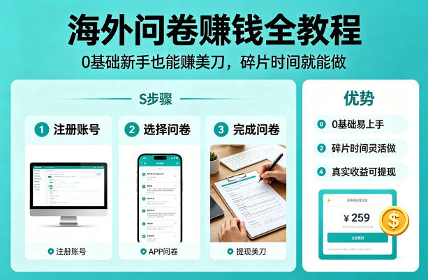 海外问卷賺钱全教程，0基础新手也能賺美刀，碎片时间就能做-快名资源网