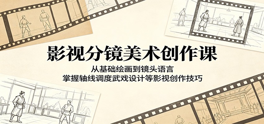 影视分镜美术创作课：从基础绘画到镜头语言，掌握轴线调度武戏设计等影视创作技巧-快名资源网