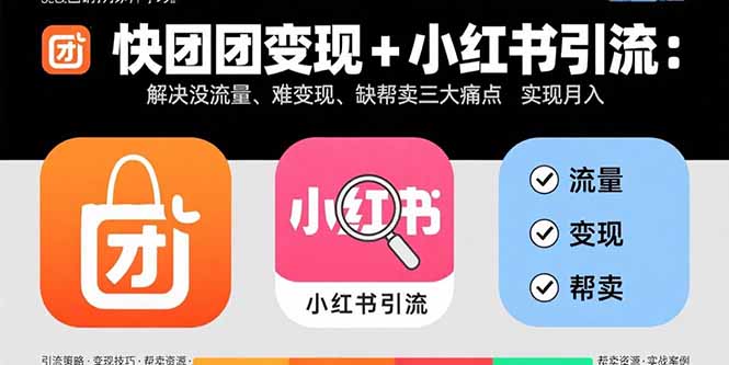 快团团变现+小红书引流：解决没流量、难变现、缺帮卖三大痛点 实现月入3w+-快名资源网