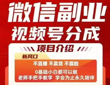 微信副业视频号分成，不直播 不卖货 不露脸，三五分钟即可完成一条作，每日收益几十、几张不等-快名资源网