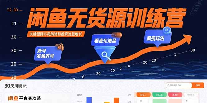 闲鱼无货源训练营：账号准备养号/垂直化选品/黑搜玩法，0基础30天盈利指南-快名资源网