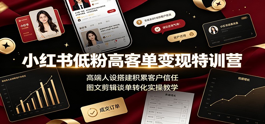 小红书低粉高客单变现特训营：高端人设搭建积累客户信任，图文剪辑谈单转化实操教学-青虫资源网