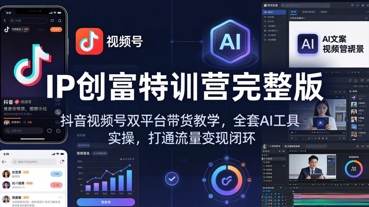 IP创富特训营完整版：抖音视频号双平台带货教学，全套AI工具实操，打通流量变现闭环-青虫资源网