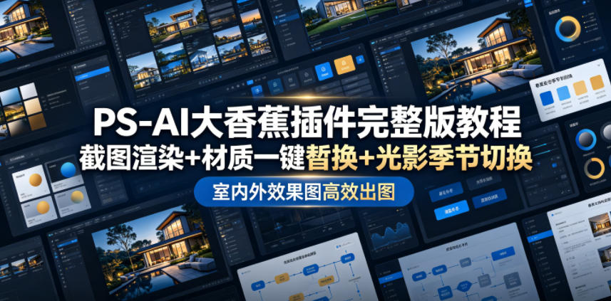 PS-AI大香蕉插件完整版教程，截图渲染+材质一键替换+光影季节切换，室内外效果图高效出图高阶课程-青虫资源网