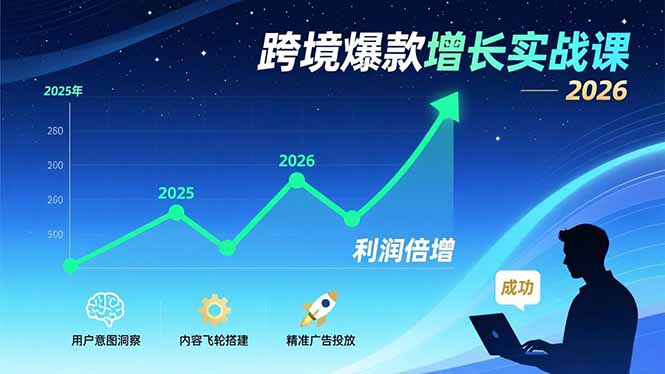 跨境爆款增长实战课，教授用户意图洞察、内容飞轮搭建、精准广告投放，助力卖家2026年利润倍增-快名资源网