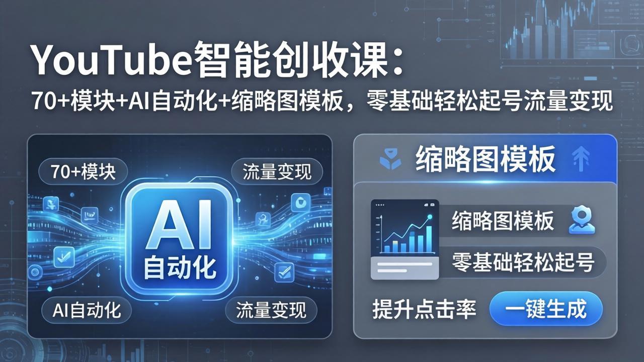 YouTube智能创收课：70+模块+AI自动化+缩略图模板，零基础轻松起号流量变现-快名资源网