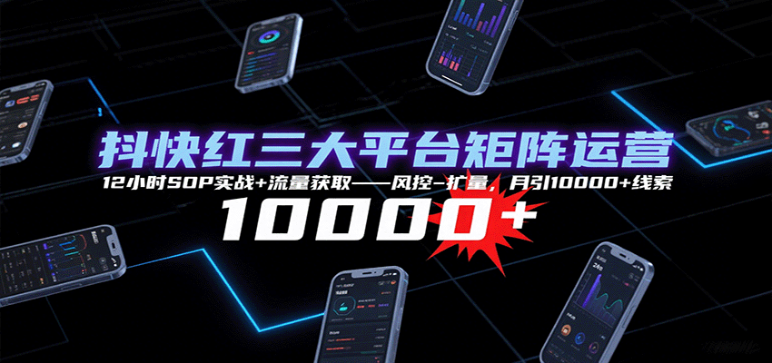 抖快红三大平台矩阵运营，12小时SOP实战+流量获取-风控-扩量，月引10000+线索-快名资源网
