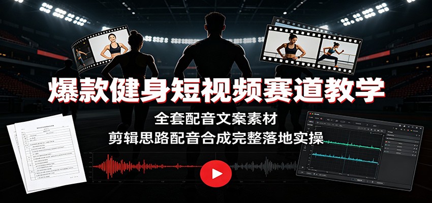 爆款健身短视频赛道教学：全套配音文案素材，剪辑思路配音合成完整落地实操-青虫资源网