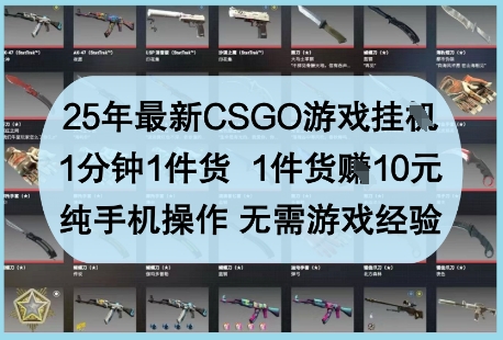 25年最新CSGO游戏挂G，1分钟1件货，1件货挣10元，纯手机操作，无需游戏经验【揭秘】-青虫资源网