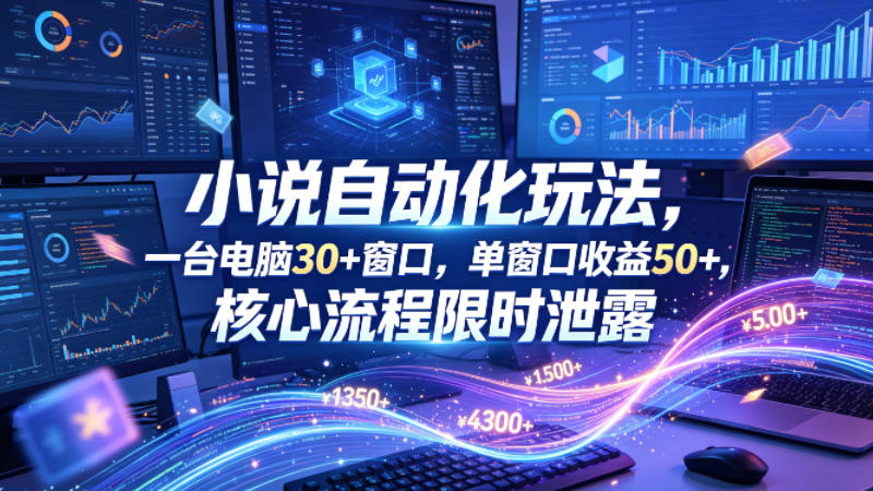 小说挂G自动化玩法，一台电脑30+窗口，单窗口收益50+，核心流程限时泄露【揭秘】-快名资源网
