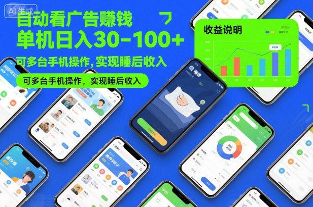 自动看广告賺钱，单机日入30-100+，可多台手机操作，实现睡后收入【揭秘】-青虫资源网