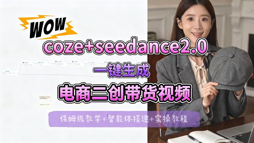 【Coze工作流搭建实操教程】seedance2.0+coze一键生成电商二创带货视频，全流程保姆级教学-青虫资源网