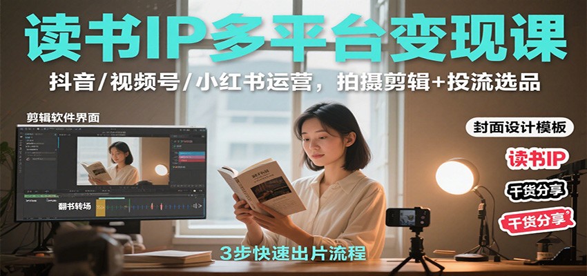 读书IP多平台变现课：抖音/视频号/小红书运营，拍摄剪辑+投流选品-快名资源网
