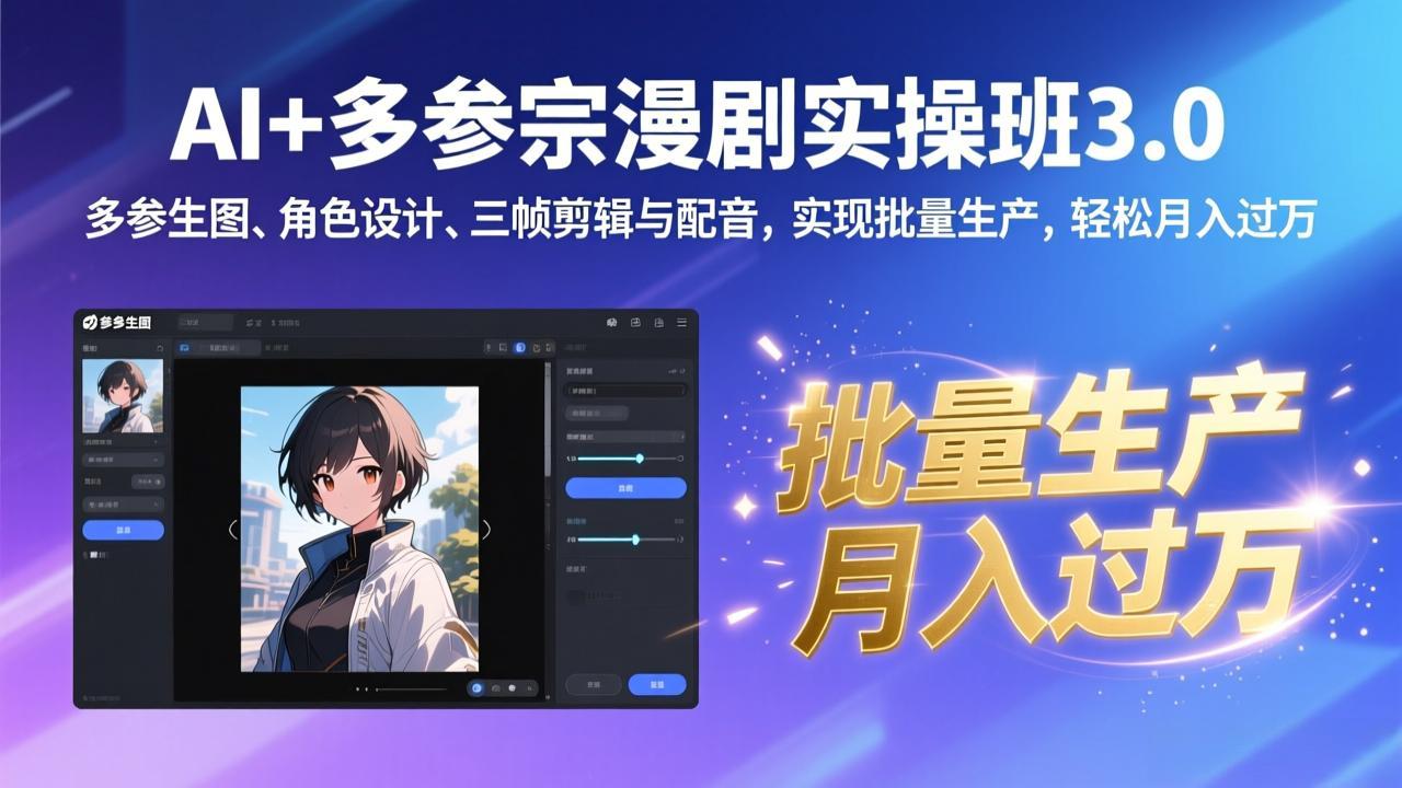 AI+多参宗漫剧实操班3.0：多参生图、角色设计、三帧剪辑与配音，实现批量生产，轻松月入过万-快名资源网