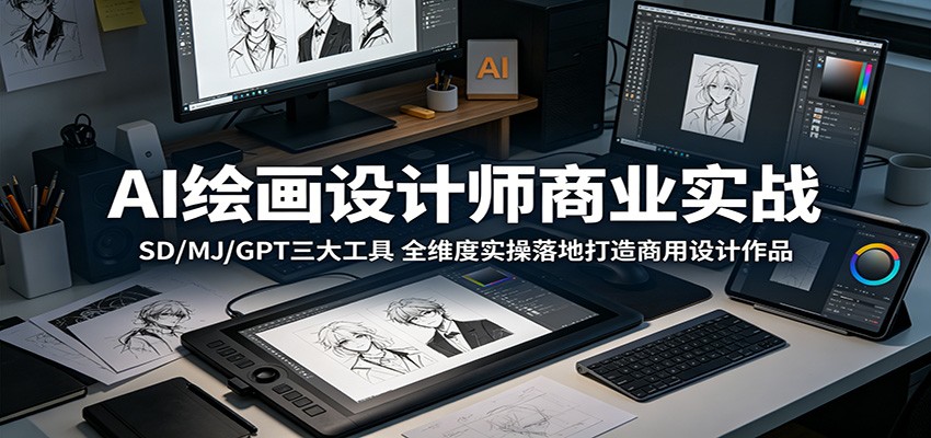 AI绘画设计师商业实战：SD/MJ/GPT三大工具，全维度实操落地打造商用设计作品-快名资源网