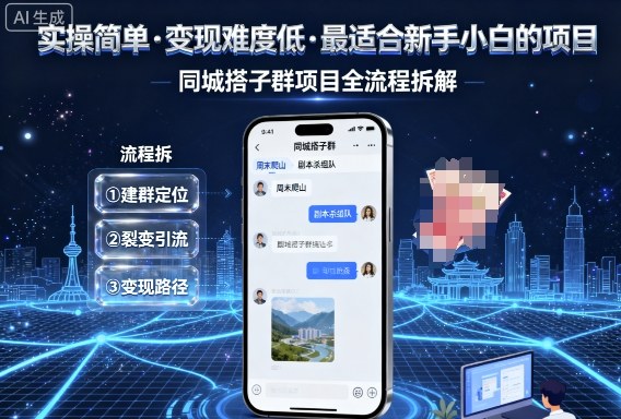 实操简单，变现难度低，最适合新手小白做的项目，每天轻松收入3张，同城搭子群项目全流程拆解-快名资源网