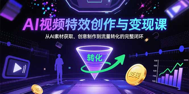 AI视频特效创作与变现课：从AI素材获取、创意制作到流量转化的完整闭环-快名资源网