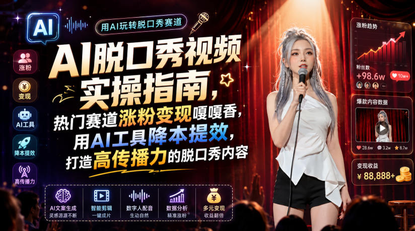 AI脱口秀视频实操指南，热门赛道涨粉变现嘎嘎香，用AI工具降本提效，打造高传播力的脱口秀内容-青虫资源网